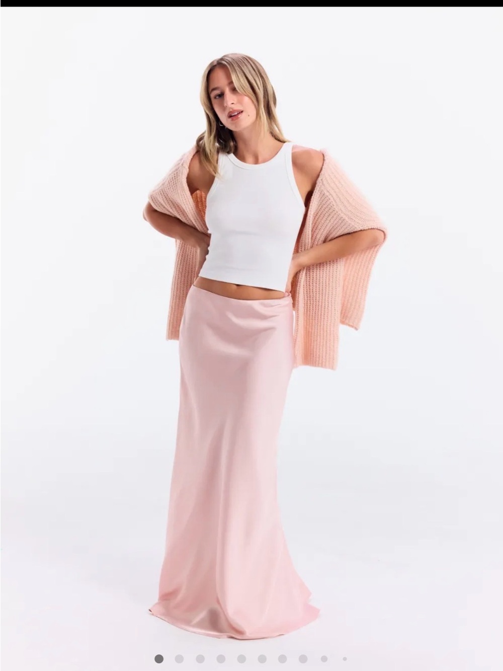 Cider Light Pink Satin Maxi Skirt